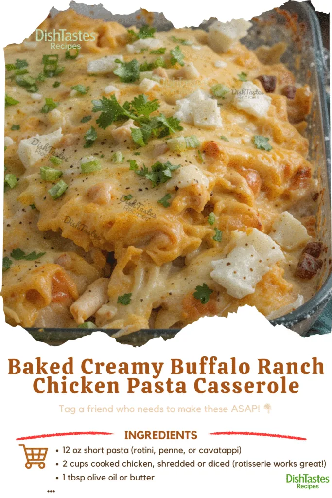 Baked Creamy Buffalo Ranch Chicken Pasta Casserole Recipe