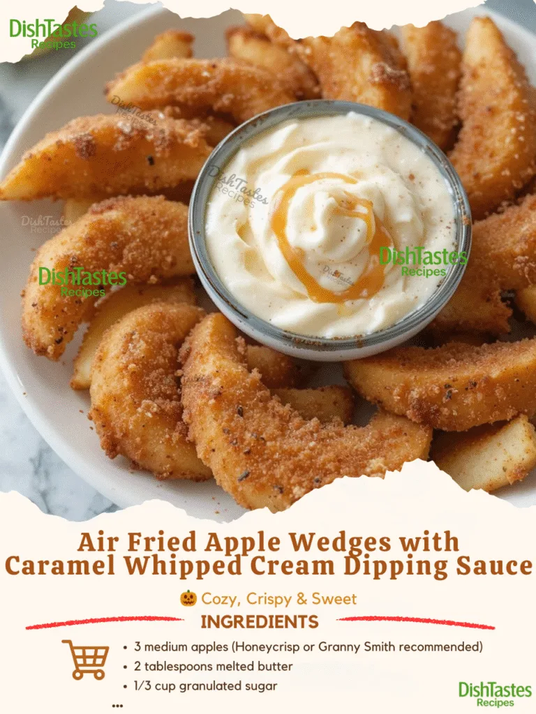 Air Fried Apple Wedges with Caramel Whipped Cream Dipping Sauce