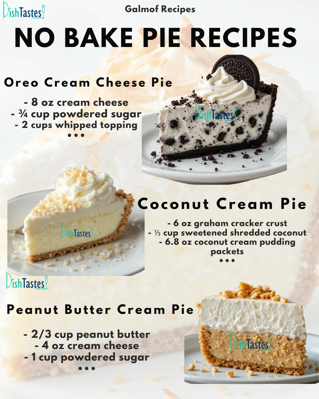 Must-Try No Bake Pie Recipes - Oreo, Coconut, Peanut Butter